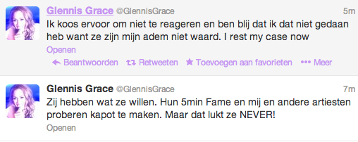 Op Twitter kon Glennis Glace wel meteen na de uitzending reageren.